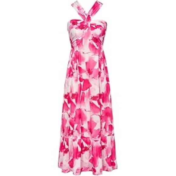 Grace Karin Criss Cross Halterneck Flowly A Line Maxi Dress in Pink Watercolour‎ - Picture 3 of 9